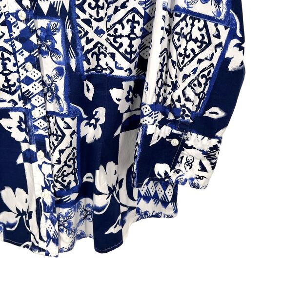 Coldwater Creek PXL Petite XL 18 Blue White Stretchy Blouse Shirt Top Nautical - Picture 5 of 8